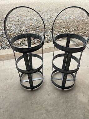 Rustic galvanized Round Lantern Holders - Set of 2